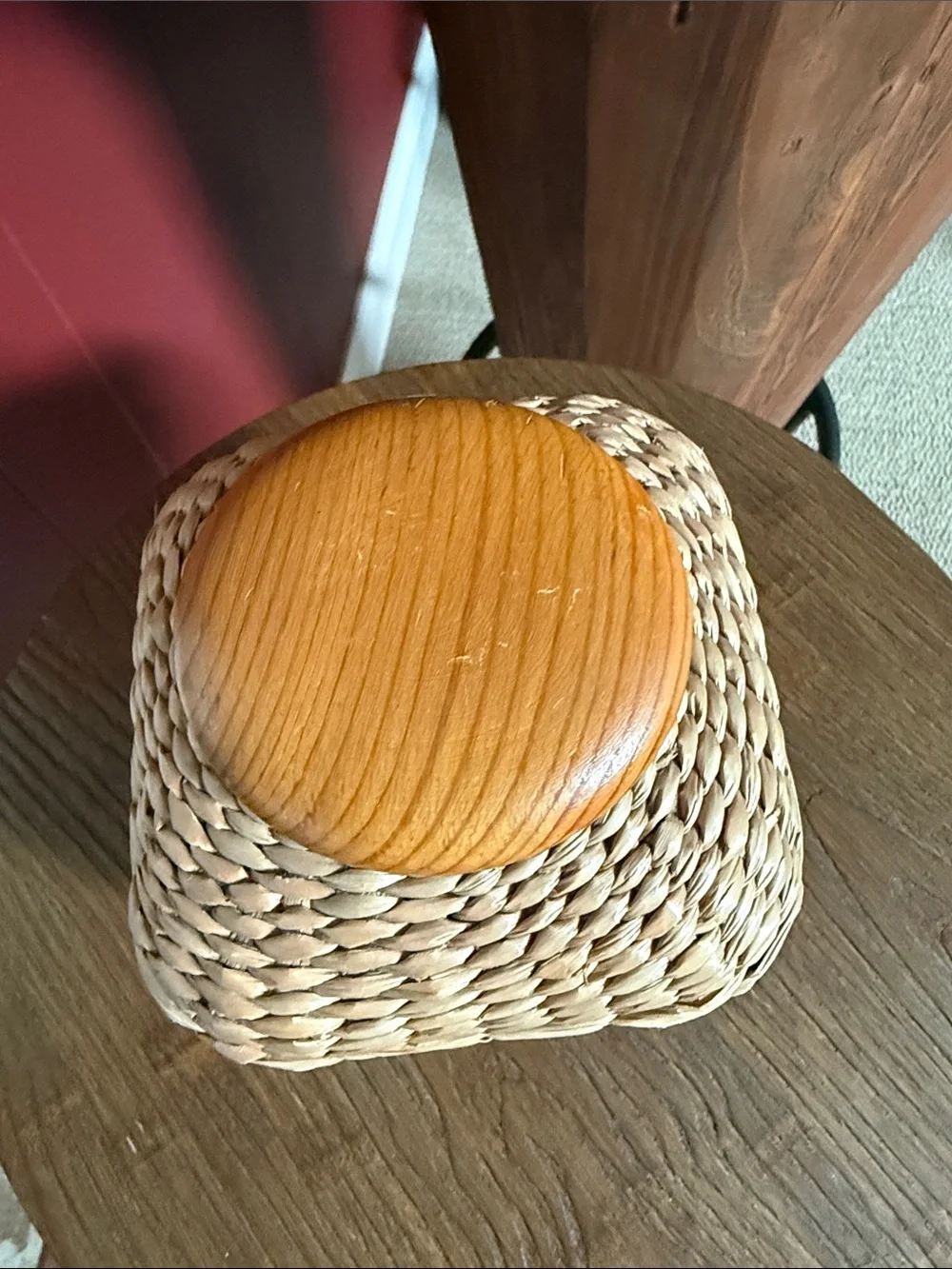Small Glass Jar Woven Wicker Wrap with lid. Beautiful